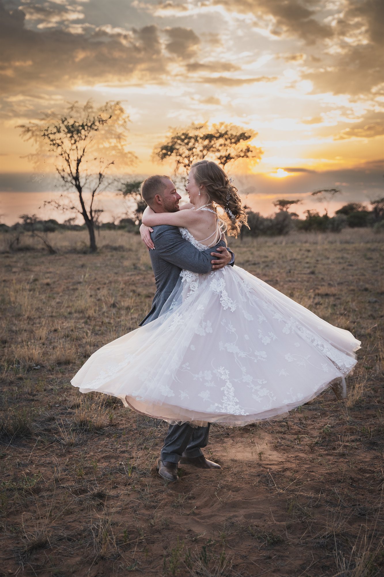Wedding couple at sunset